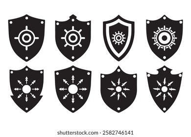 Shield Silhouette Icon vector Pack Unique Security Fantasy Shield Designs art illustration.