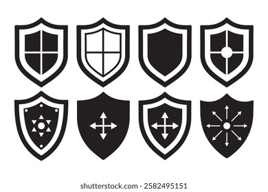 Shield Silhouette Icons Set Medieval Tactical Viking Heraldic Designs Art illustration.