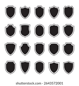 Ensemble d'Images vectorielles Silhouette Bouclier - Collection de Formes d'emblème et de badge vierge noir