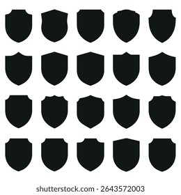 Ensemble d'Images vectorielles Silhouette Bouclier - Collection de Formes d'emblème et de badge vierge noir