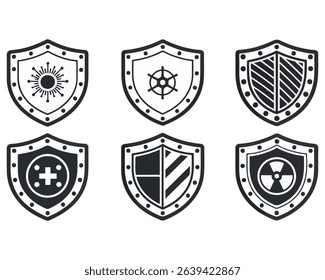 Shield silhouette vector set, Protect shield security line art icons vector