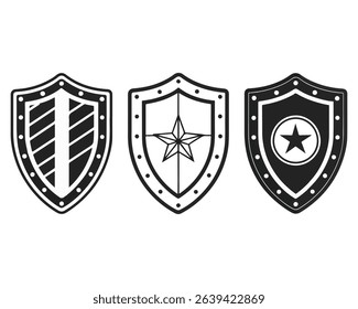 Shield silhouette vector set, Protect shield security line art icons vector
