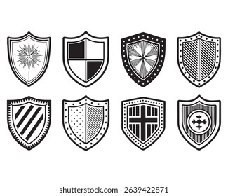 Shield silhouette vector set, Protect shield security line art icons vector