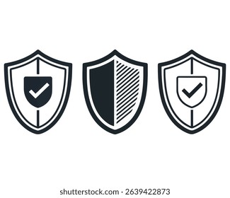 Shield silhouette vector set, Protect shield security line art icons vector