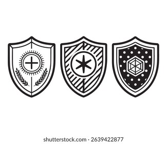 Shield silhouette vector set, Protect shield security line art icons vector