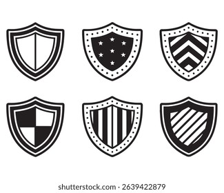 Shield silhouette vector set, Protect shield security line art icons vector
