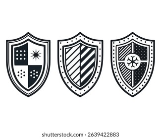 Shield silhouette vector set, Protect shield security line art icons vector