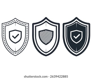 Shield silhouette vector set, Protect shield security line art icons vector