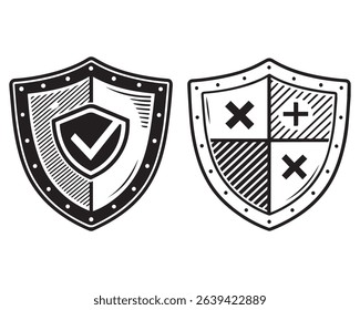 Shield silhouette vector set, Protect shield security line art icons vector