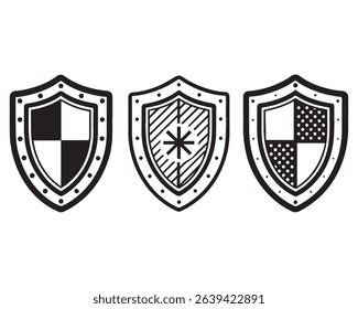 Shield silhouette vector set, Protect shield security line art icons vector