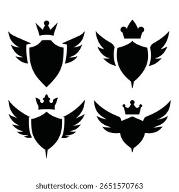 Shield silhouette vector shape eps, Royal Winged Shield Logo Collection  Vintage Crown Emblem Badge Vectors for Branding and Identity Design, Silhouette vector eps 