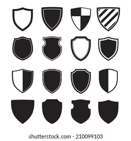 Shield silhouettes for signs and symbols (safety, security, military, medieval)