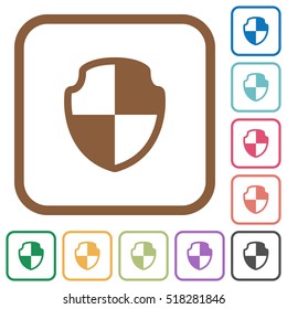 Shield simple icons in color rounded square frames on white background
