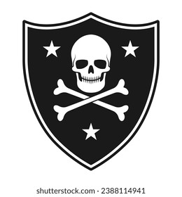 Shield, skull and crossbones icon. Stars coat of arms symbol. heraldry logo sign. Vector illustration image.
