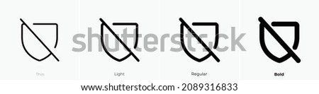 shield slash icon. Thin, Light Regular And Bold style design isolated on white background