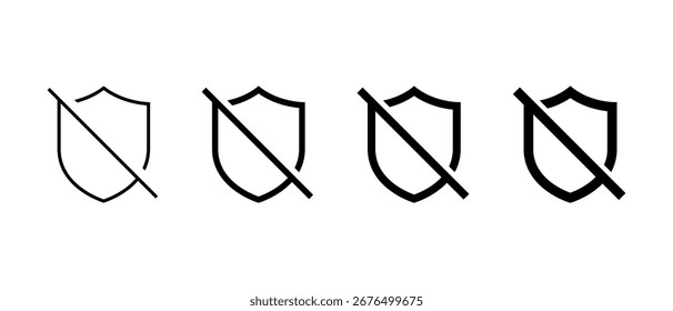 Escudo com ícone de linha de barra. Nenhum símbolo de proteção. Sinal de insegurança