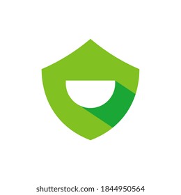 Plantilla de diseño del logotipo Escudo y sonrisa, ilustración vectorial plana