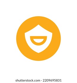 Diseño del logotipo de sonrisa Escudo vector, plantilla de icono del logotipo de seguridad feliz