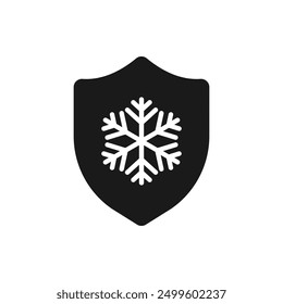 Shield with snowflake. Freeze resistance icon flat style isolated on white background. Vector illustration