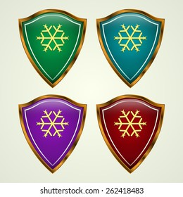 Shield with snowflake. Vector illustration.