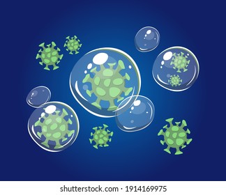 Schild Seifenblasen schützen des Virus.Farbige Schaum zu töten Virus covid. Schutz gegen Virusmoleküle und Bakterien