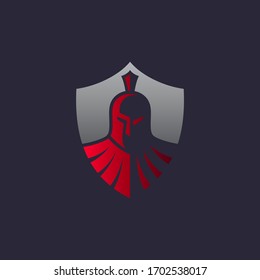 Shield spartan shadow emblem logo. Dark warrior badge logo design