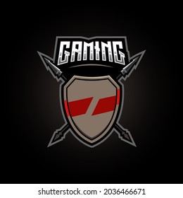 shield and spear Gaming Mascot Logo Design Illustration Vector