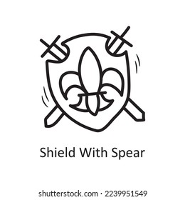 Shield With Spear Vector Outline Icon Design illustration. Medieval Symbol on White background EPS 10 File