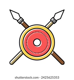 Schild und Speere Antikes Rom Farbe Icon Vektor. Schild und Speere Antikes Rom Zeichen. Isolierte Symbol Illustration