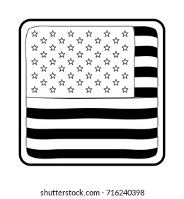 shield in square shape with flag united states of america in monochrome silhouette vector illustration