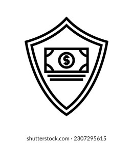 shield with stack of money, financial protection icon vector