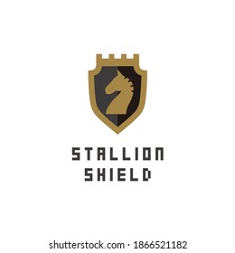Shield stallion save logo design gold royal vector	
