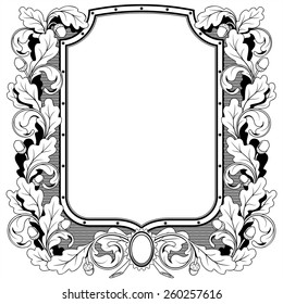 shield stamp with a wreath of oak branches, isolated vector illustration