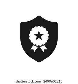 Shield with star badge icon flat style isolated on white background. Vector illustration