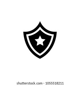 Shield Star. Flat Vector Icon. Simple black symbol on white background
