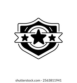 Shield with Star Glyph Icon. linear style sign for mobile concept and web design. Outline vector icon.