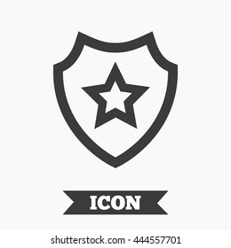 Shield with star icon. Favorite protection symbol. Graphic design element. Flat protection symbol on white background. Vector