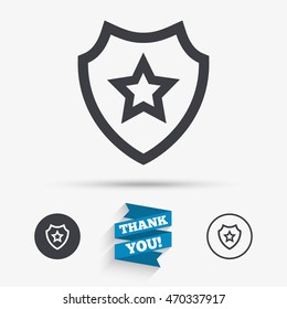 Shield with star icon. Favorite protection symbol. Flat icons. Buttons with icons. Thank you ribbon. Vector