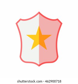 Shield with star icon in flat style isolated on white background. War symbol
