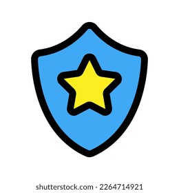 Shield with star icon line isolated on white background. Black flat thin icon on modern outline style. Linear symbol and editable stroke. Simple and pixel perfect stroke vector illustration