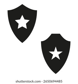 Ícones de estrela de escudo. Símbolo do distintivo de proteção. Guarda heráldica Vetor. Conjunto de emblema duplo.