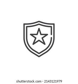 Shield with star line icon. linear style sign for mobile concept and web design. Security shield outline vector icon. Symbol, logo illustration. Vector graphics