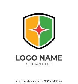 diseño del logotipo de la estrella de escudo con un estilo de color plano