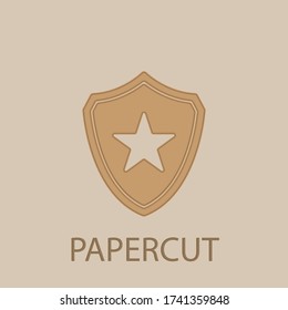 Shield with a star papercut icon. Simple glyph, flat vector of web icons for ui and ux, website or mobile application