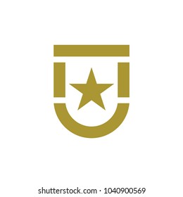 Shield with Star and U letter logo design vector