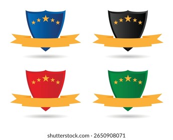 Shield with Stars and Badge Pendant Isolated Different Colors. Graphic design elements and resources vector art