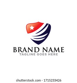 Ilustración de vectores con logotipo "Shield with Stars and Wing". Eps 10.
