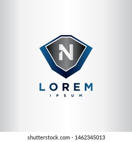 Shield steel. Safe with Initial N logo design inspiration