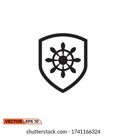 shield with steering boat icon design vector illustration template