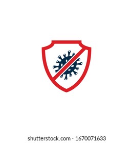 Shield for stop virus, bacteria, germs and microbe icon isolated on white background. Antibacterial and antiviral defence, protection infection. Vector Icon Illustration